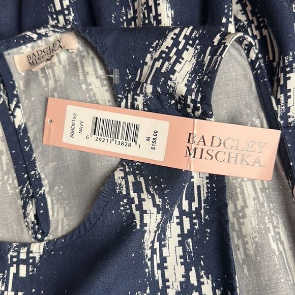 NWT Badgley Mischka Blue & White Printed Midi Length Tent Dress Size: M - Picture 12 of 14